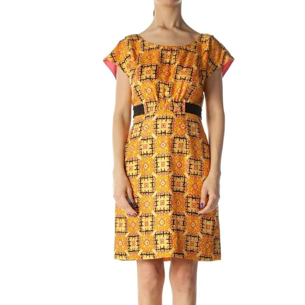 Phoebe Couture Orange and Multicolored Pattern Silk Work Dress - Picture 1 of 3